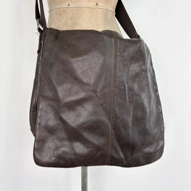 Brown leather satchel slouchy crossbody bag
