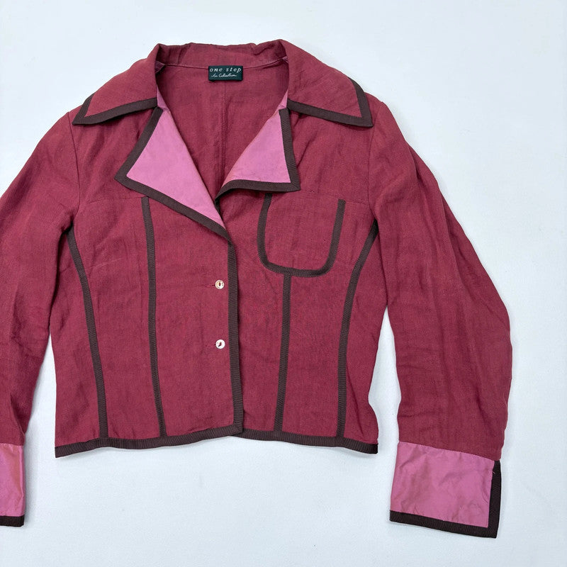 red linen cropped shirt jacket