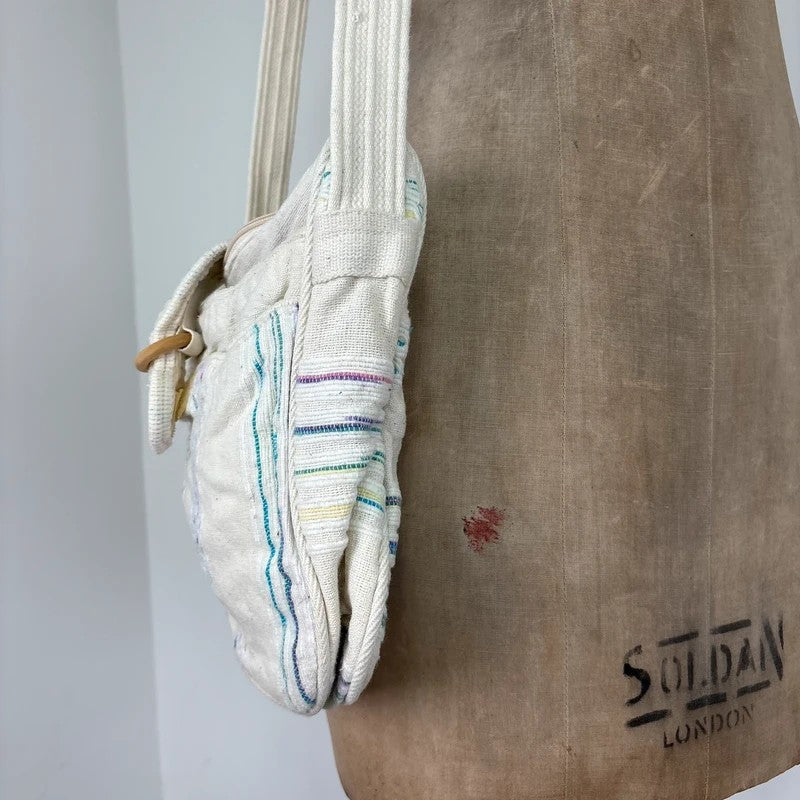 Woven cotton kantha cream crossbody bag