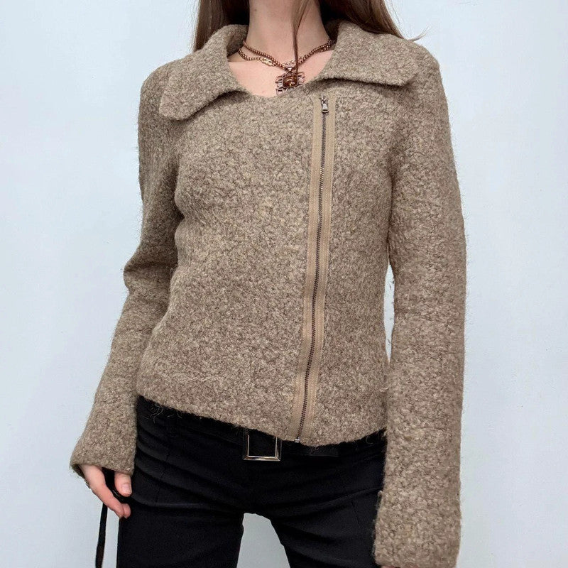 tan wool asymmetric jacket