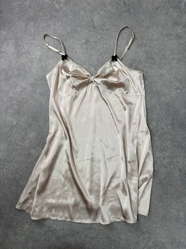 Satin dusty pink mini bow slip dress