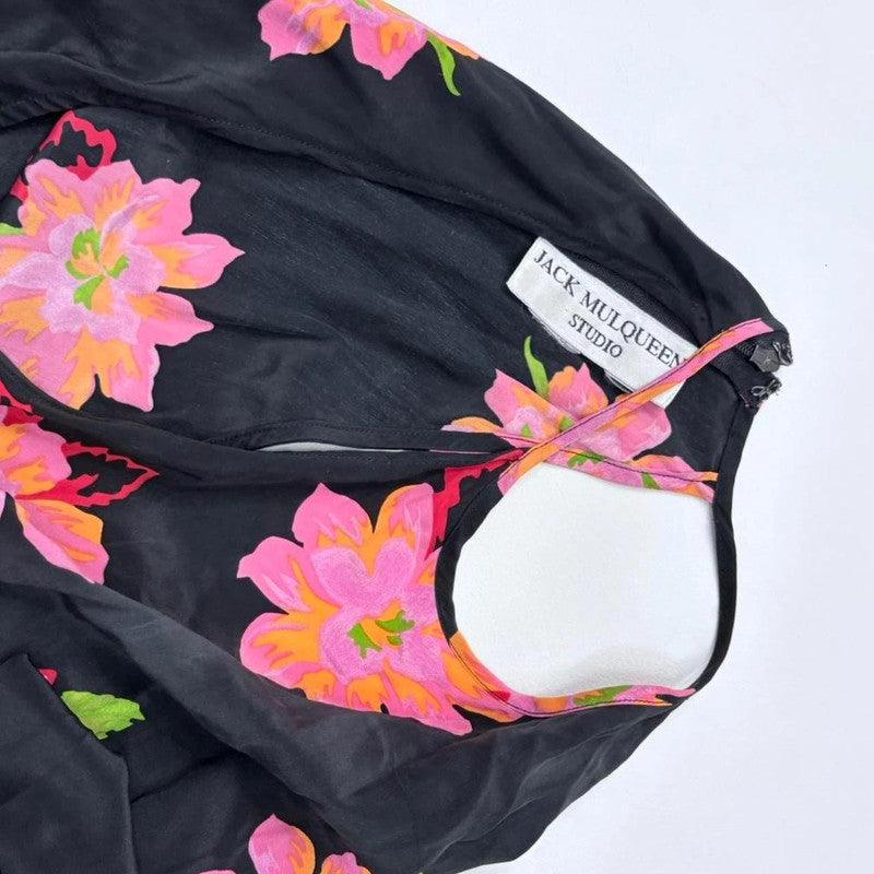 black floral bias cut maxi dress