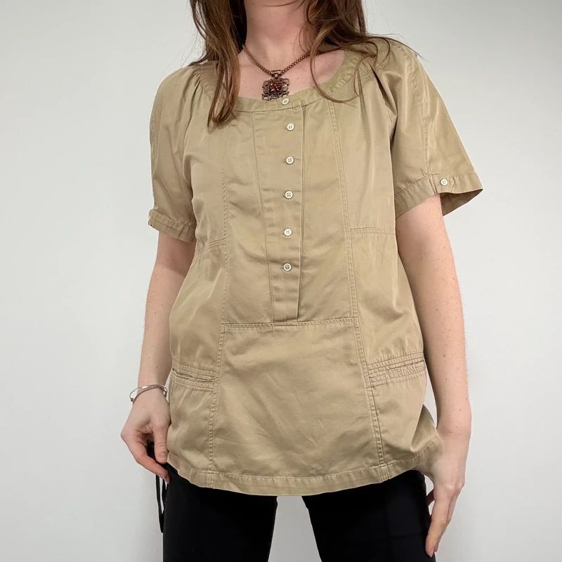 tan Sandro cotton canvas chore shirt