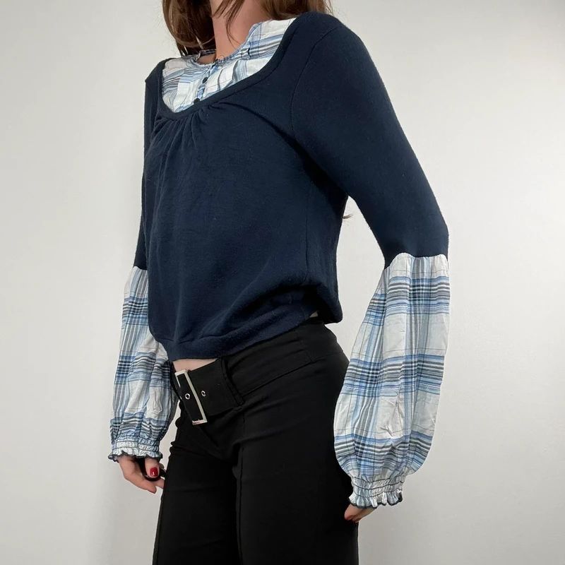 navy layered shirt jumper
