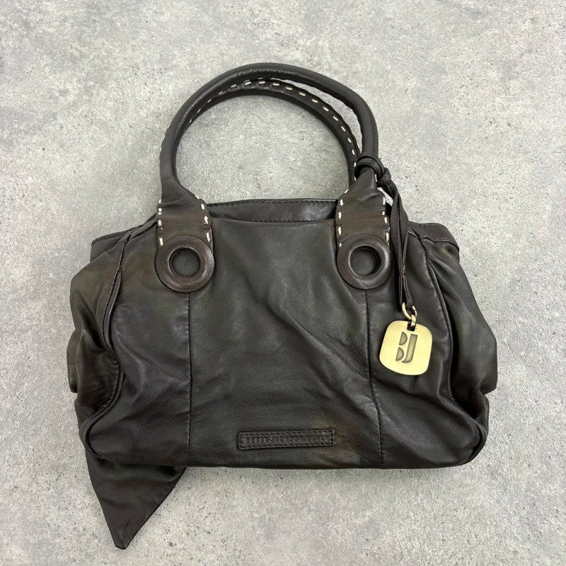brown leather shimmer bow slouchy Y2K hobo handbag