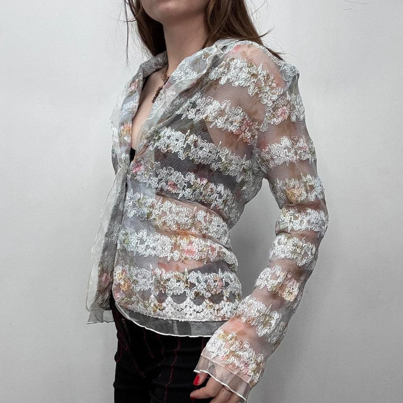 sheer lace embroidered shirt