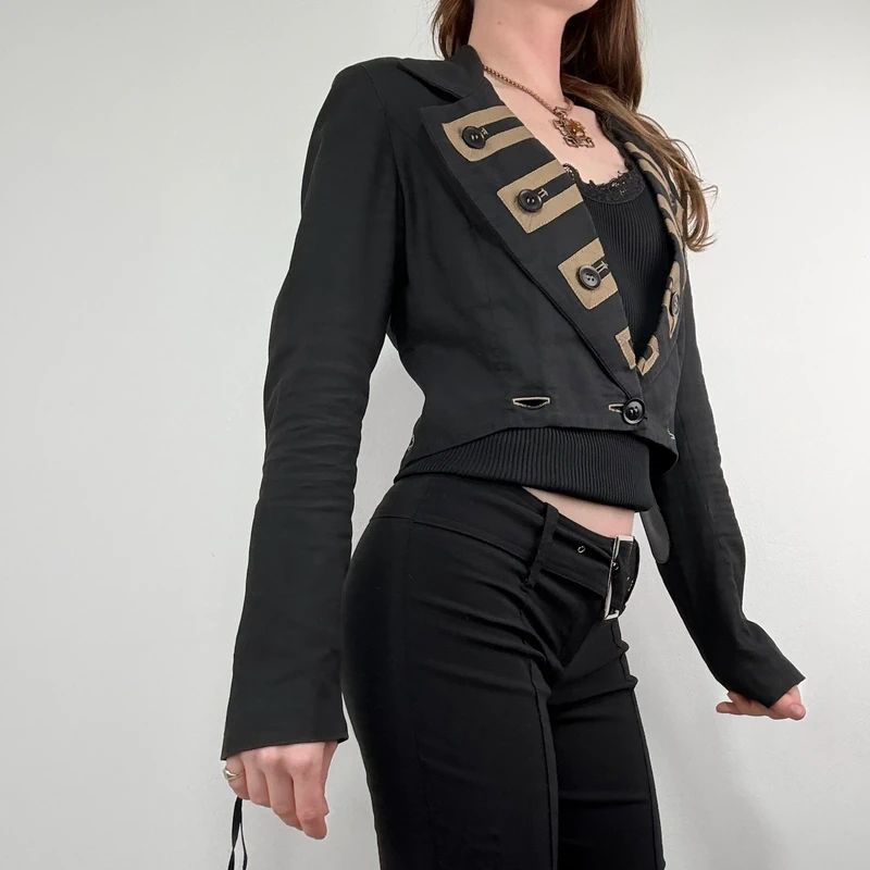 black cropped military napoleonic adjustable jacket