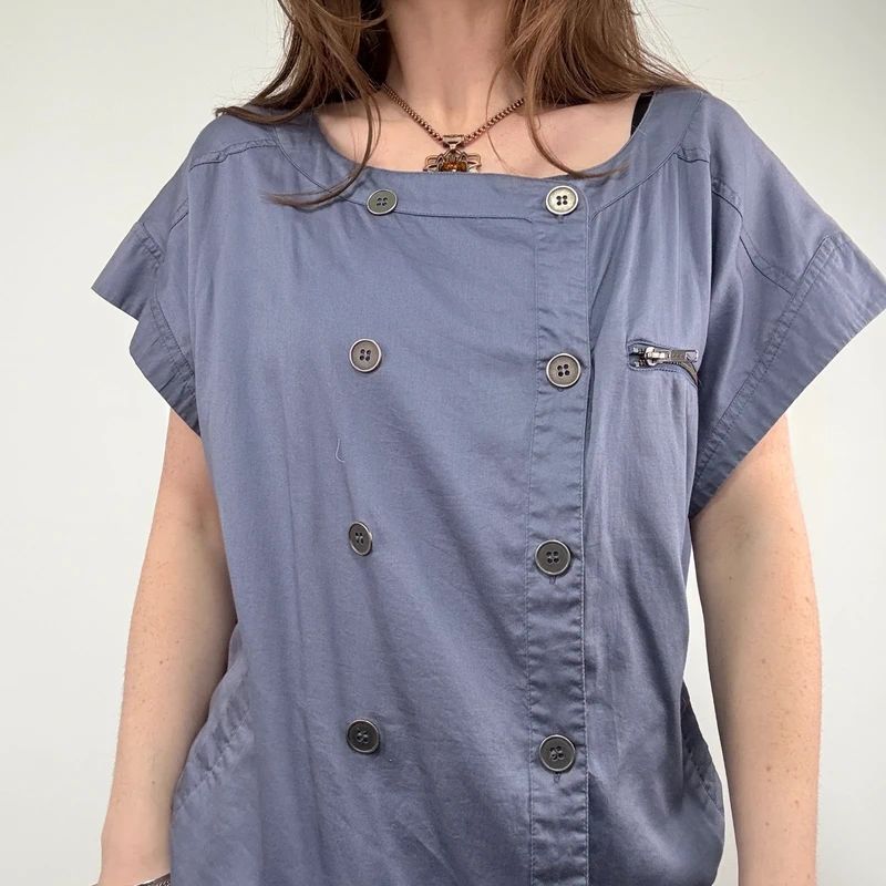 asymmetric button front chore shirt