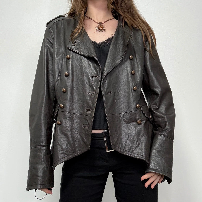 aymmetric brown leather military napolionic jacket
