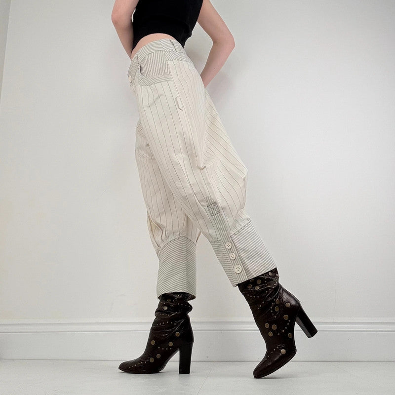 pleated pinstripe cropped cuffed trousers