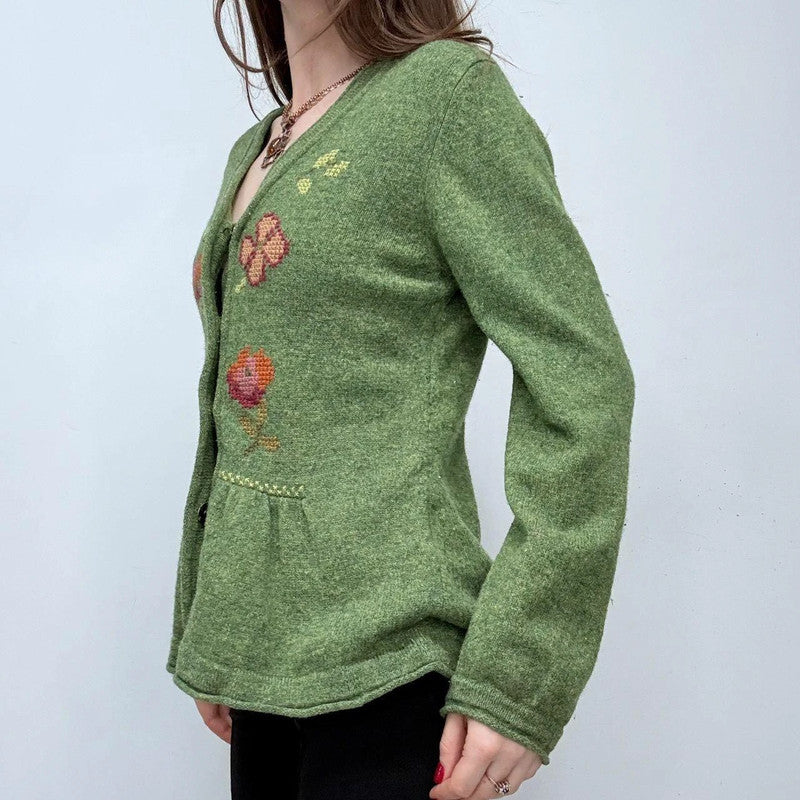 green floral embroidered flared fairy cardigan