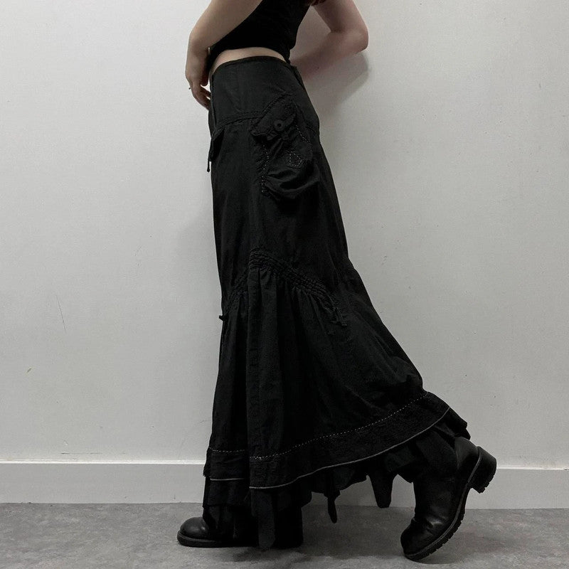 black grunge cargo maxi skirt