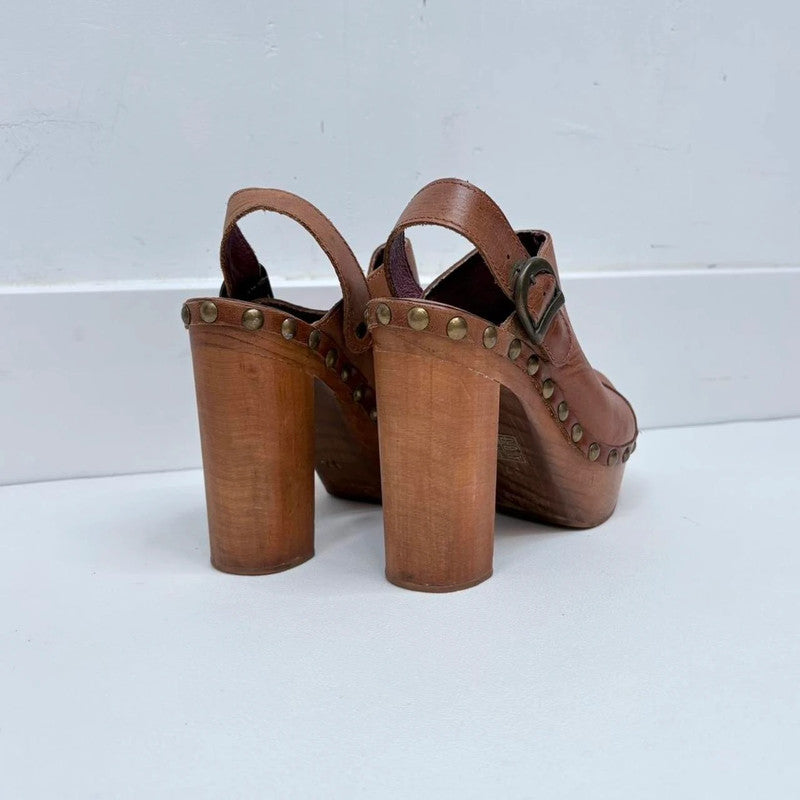 tan leather studded clog heels