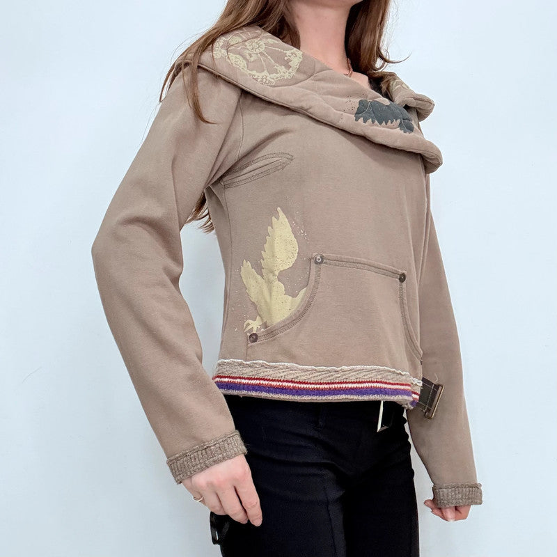 brown quilted collar structured asymmetric jacket