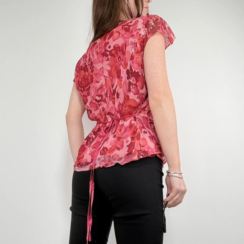 floral silk watercolour print flutter blouse