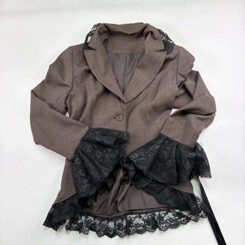 brown steampunk flared lace corset jacket