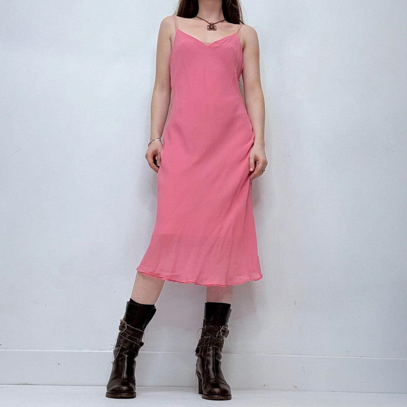 pink flutter bias cut midi dress