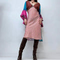 flared silk patchwork printed dress