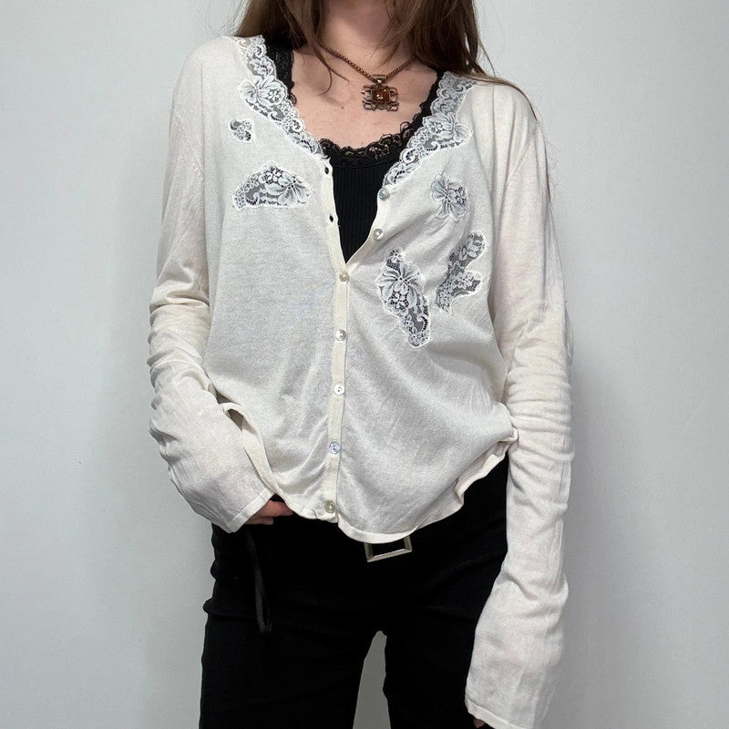 cream lace knit cardigan