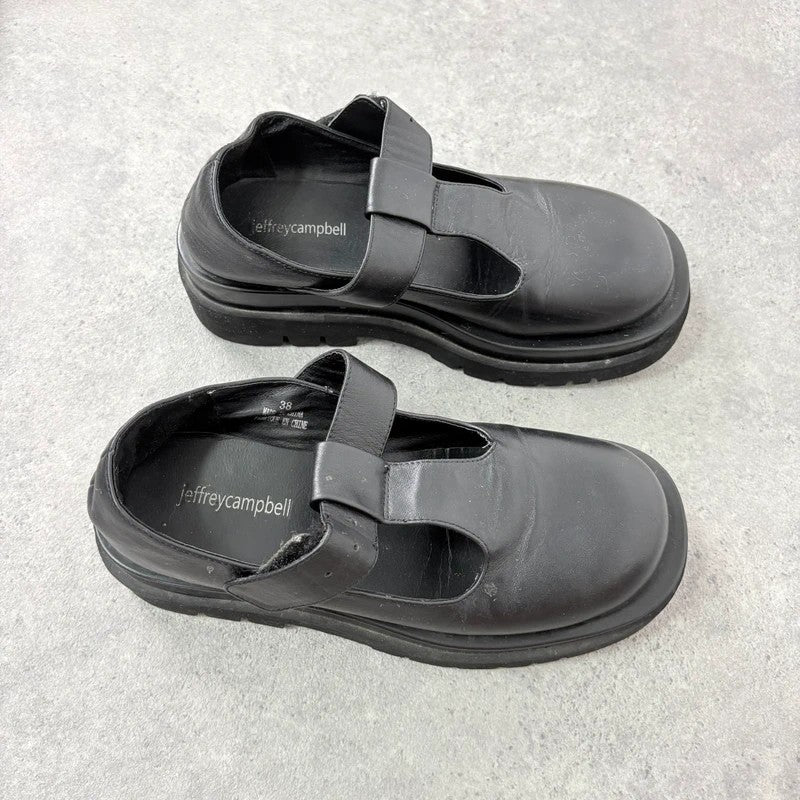 Black leather chunky Jeffrey Campbell Mary Jane loafers