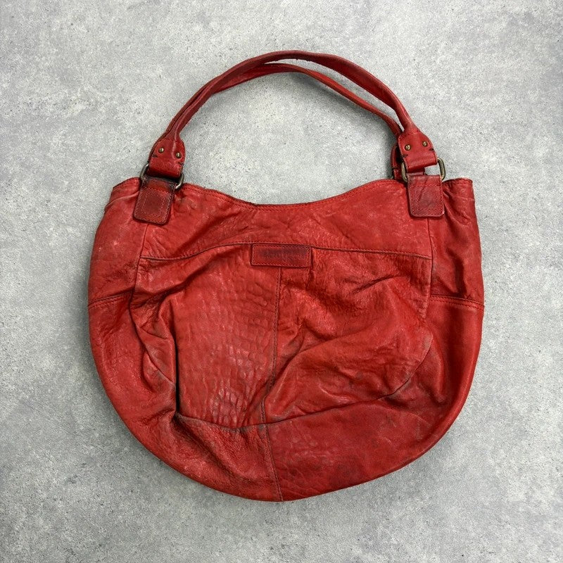 Vintage red leather cargo zipper city handbag