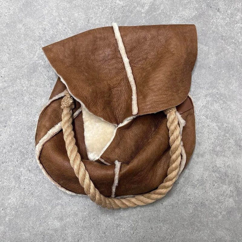 shearling sheepskin leather shoulder bag