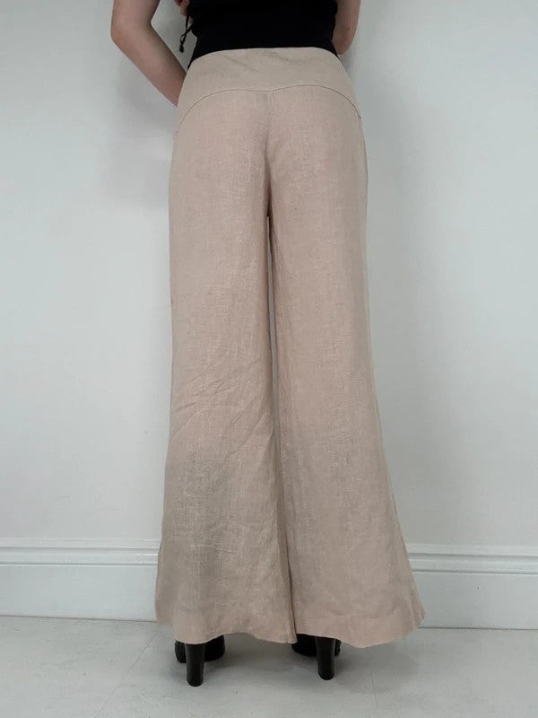 pink beige linen wide leg trousers