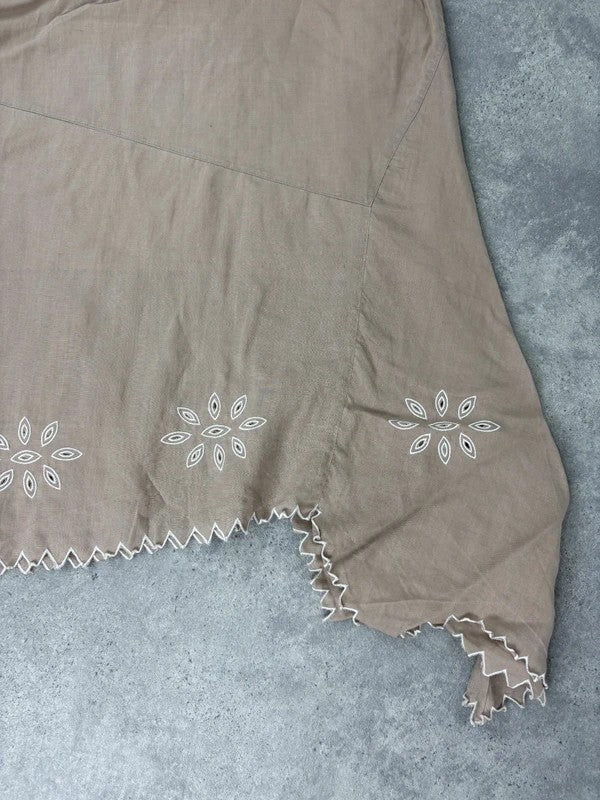 Beige linen boho western asymmetrical flared maxi skirt