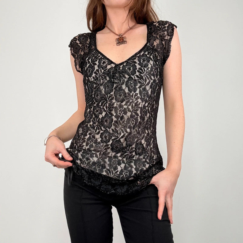black lace flutter vest