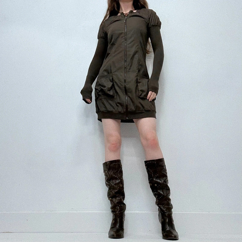 Cop Copine brown khaki puff mini dress