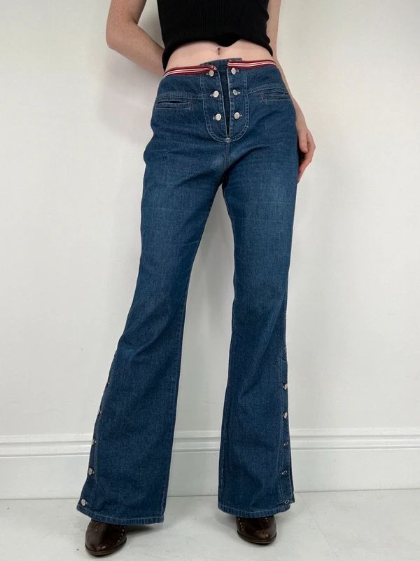 Vintage napoleonic nautical button up denim flares