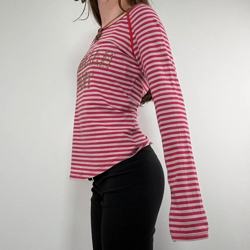 pink and red striped long sleeve Marella t-shirt