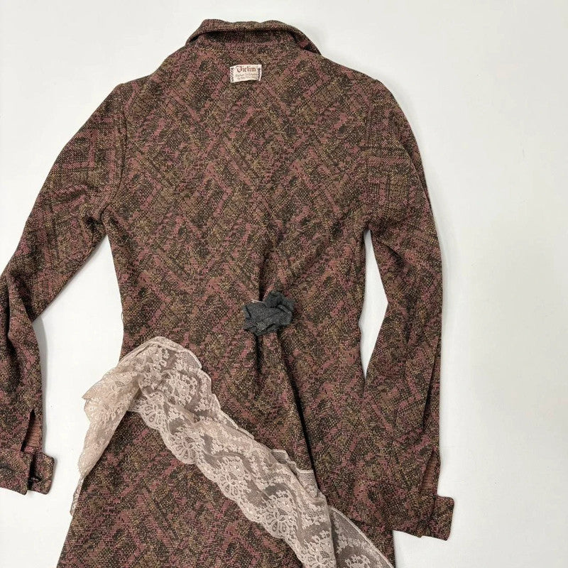 brown lace flared tweed pea coat