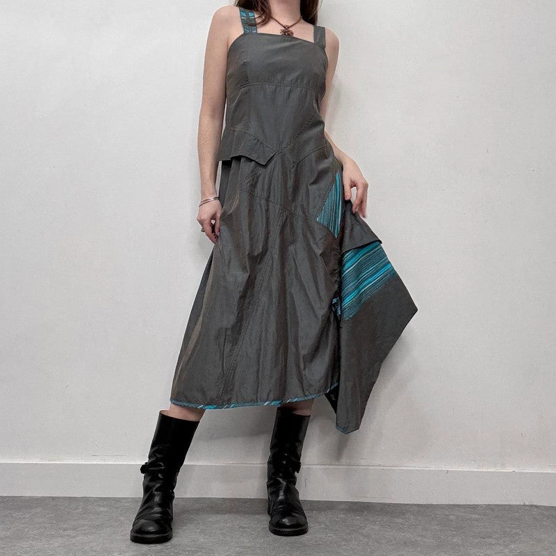pinstripe nylon asymmetric maxi dress