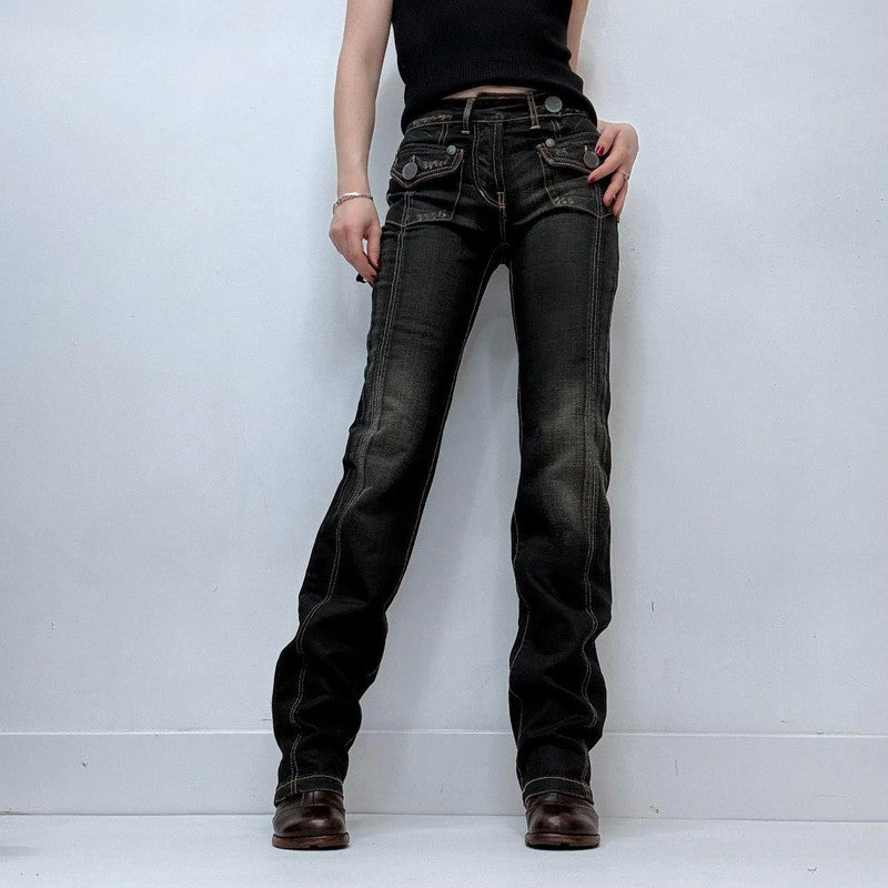 straight leg dark denim cargo jeans