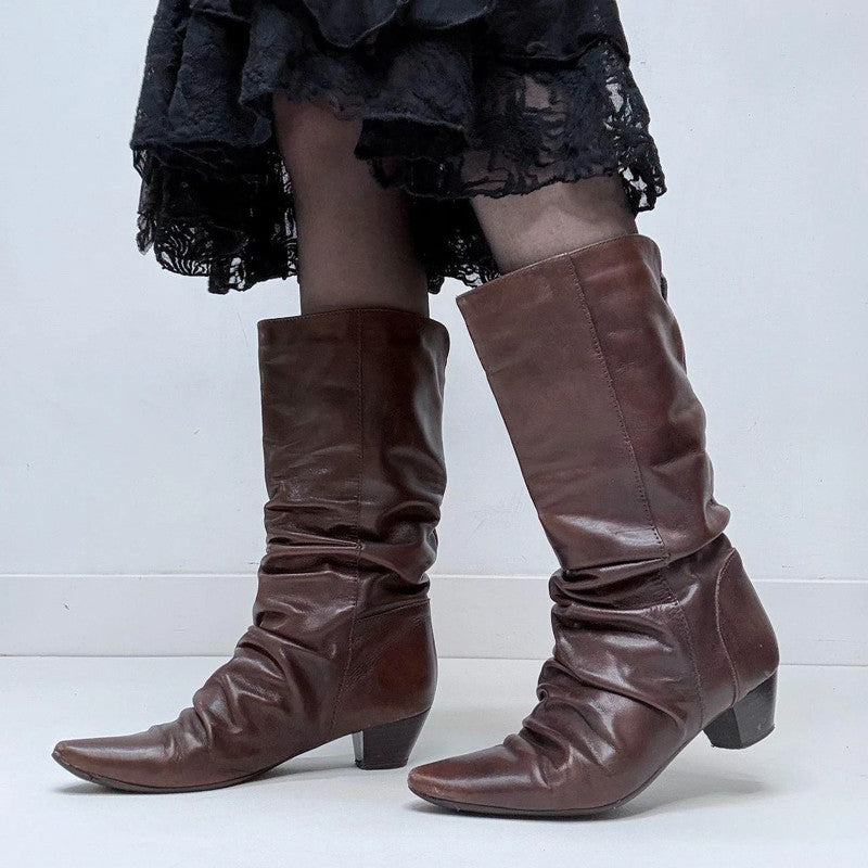 brown leather gathered cowgirl boots