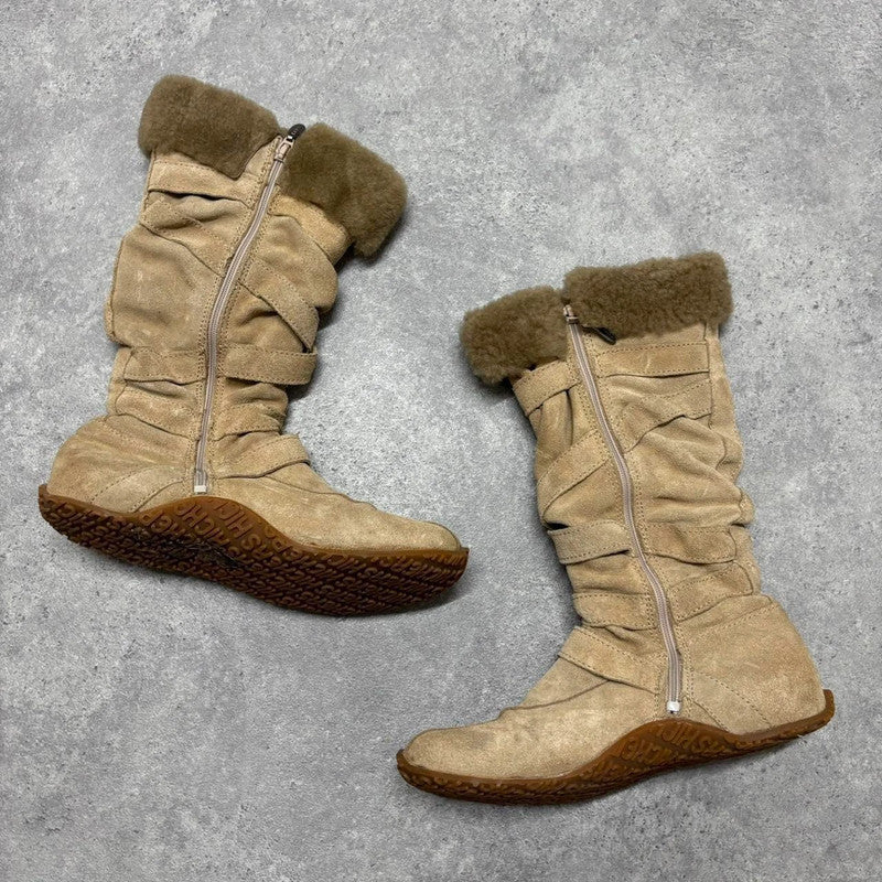 Brown suede strappy boxing boots