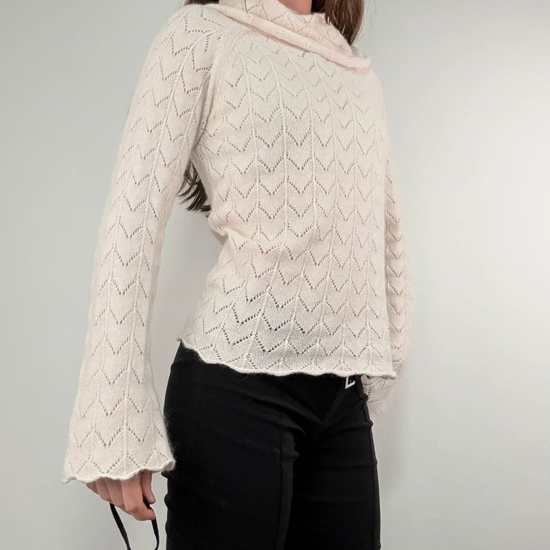 pale pink angora knitted pale pink flared jumper