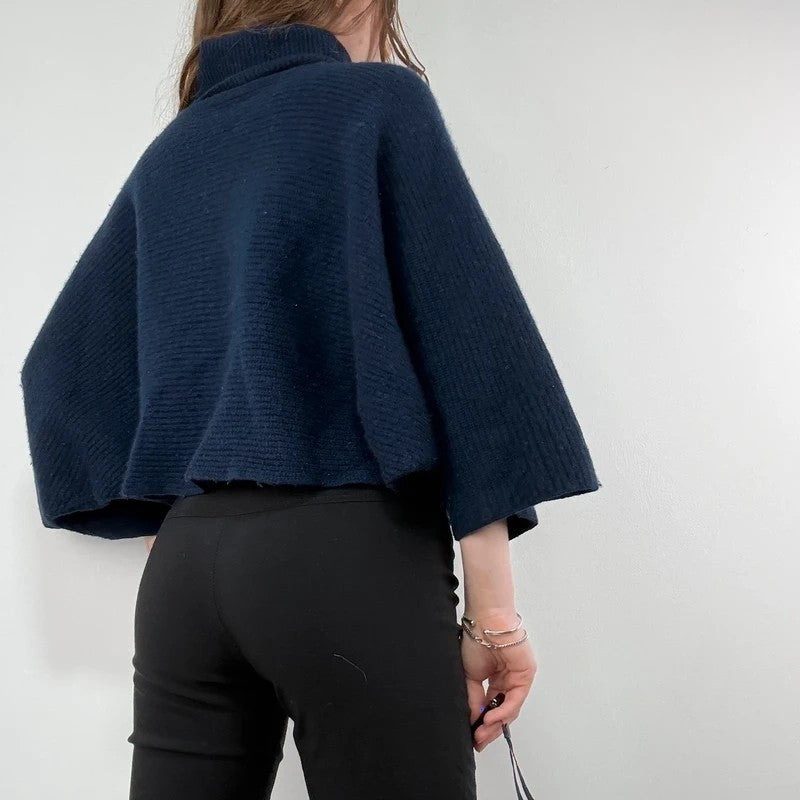blue wool ribbed cape batwing jumper