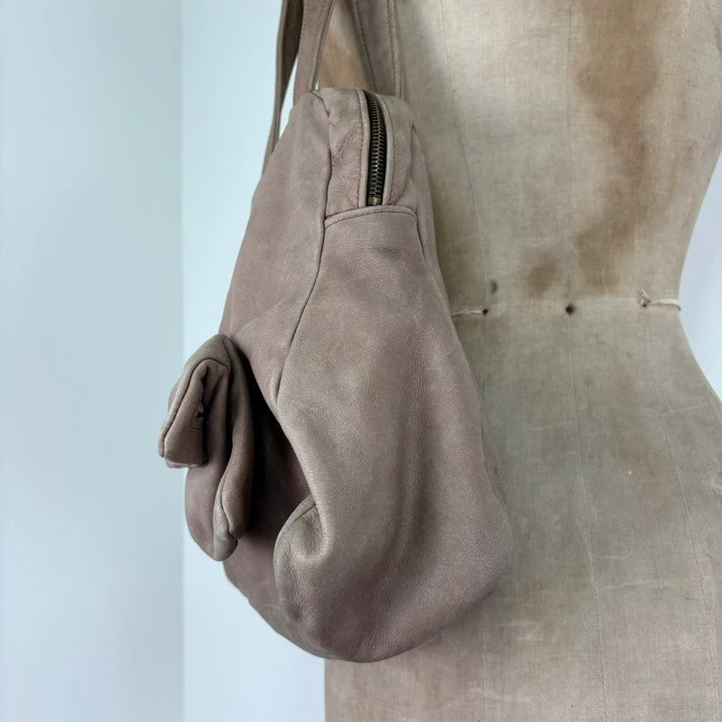 Dusty pink distressed leather cargo slouchy pocket bag