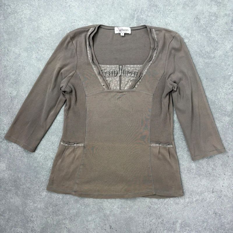 khaki cotton 3/4 length sleeve t-shirt