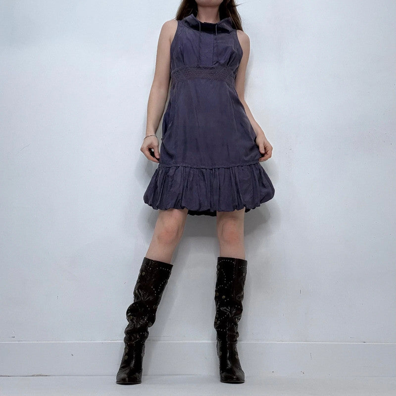 pleated silk mini puff dress