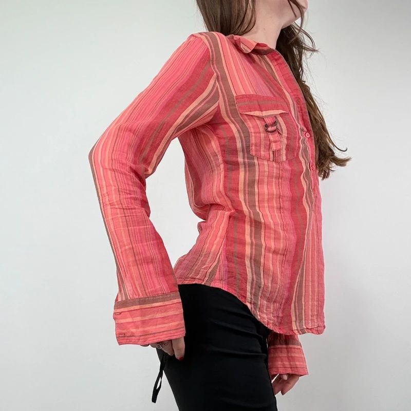 Pinstripe Sheer Flared cotton Cargo Shirt