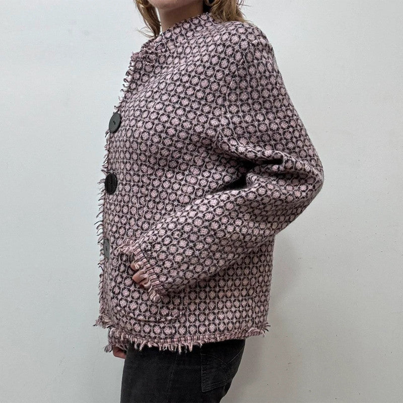 pink patterned wool cardi peacoat