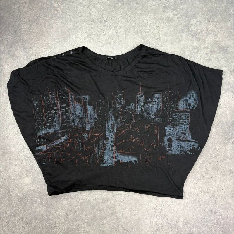 black graphic slouchy off the shoulder t-shirt