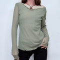 sheer layered khaki green slash neck long sleeve t-shirt