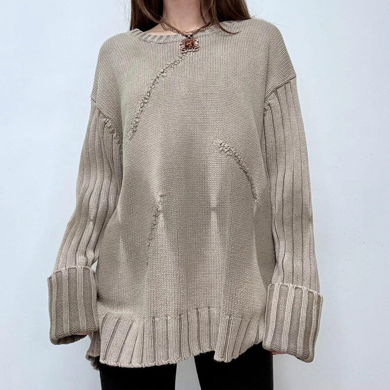distressed chunky knit khaki rib jumper