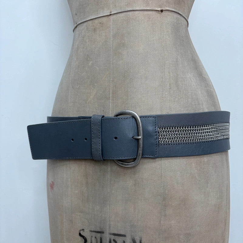 thick oversized grey chain leather belt