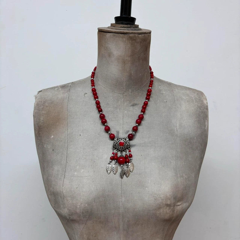 red silver boho necklace