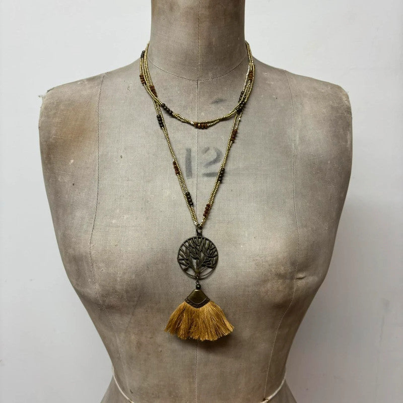 boho layered hippie tassel necklace